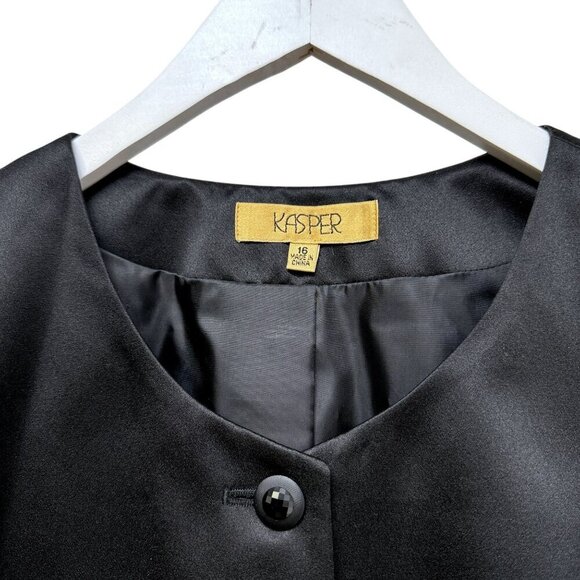 KASPER Black Evening Jacket Size 16 Matte Satin Womens Special Occasion Blazer - Picture 4 of 9